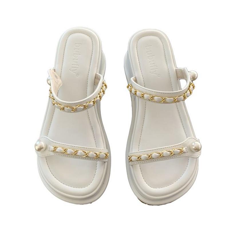 Chain Wedges Slippers Beach Women Shoes Platform Flip Flops New Summer Sandals Casual Mid Heels Shoes Pumps Mujer Slides