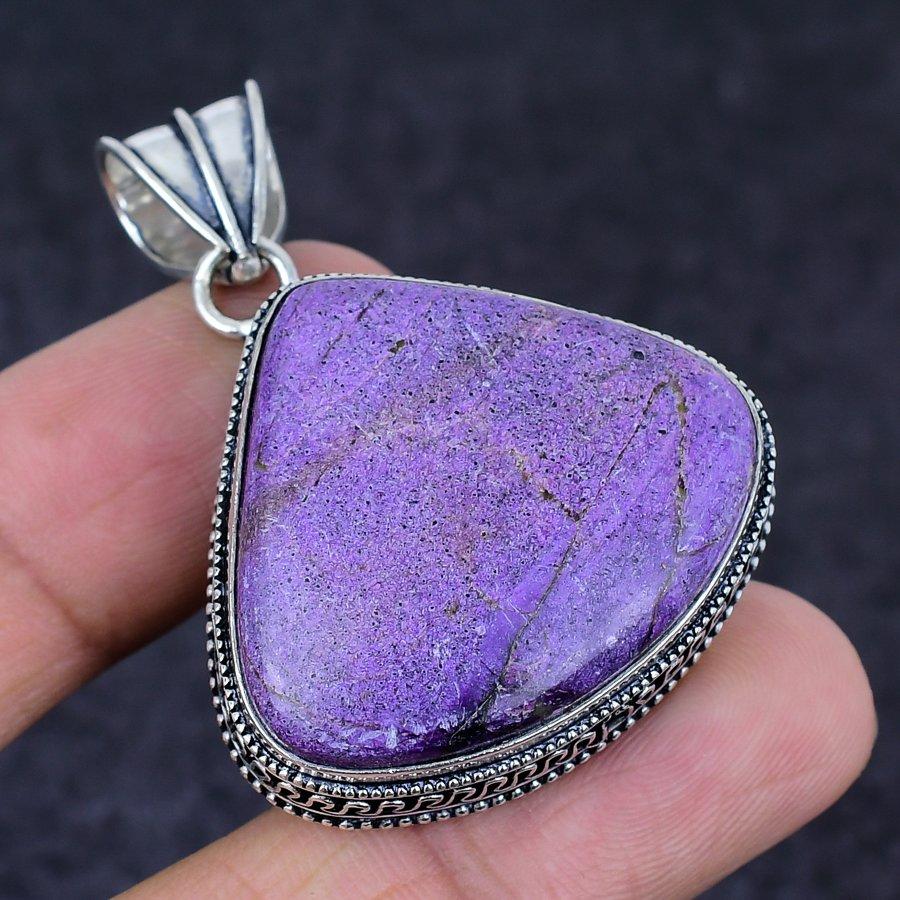 Purpurite Gemstone 925 Sterling Silver Jewelry Pendant 1.97"