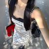 Pure desire style temperament polka dot suspender dress women's summer new design sense splicing waist showing thin long skirt tide