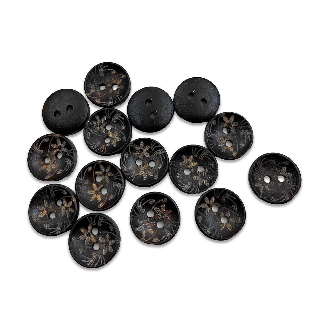 

100 Pieces Wooden Buttons 15mm Two Hole Flower Painting Carving Bowl Shape Sewing Supplies Fasteners DIY Crafts for Crafting чёрный