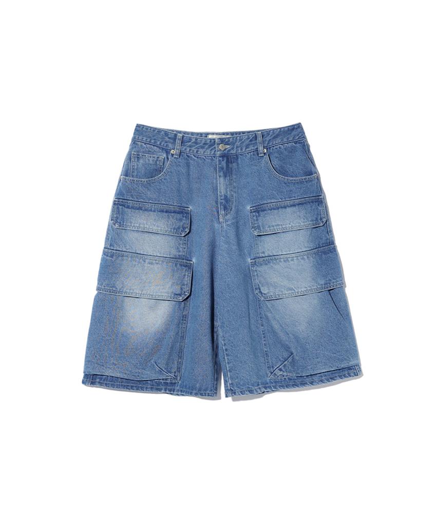 CRITIC Big Cargo Denim Bermuda Pants Light Indigo