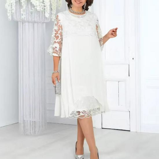 European & American Women's Embroidered Patchwork Round Neck Five-Point Sleeve Casual Dress