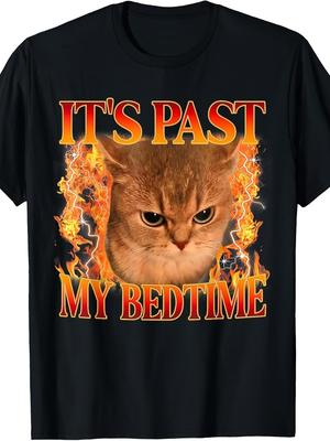 Its Past My Bedtime Funny Cat Meme Animals Humor Quote T Shirt for Teenager Short Sleeve Men's