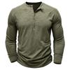 Mens Henley Collar Long Sleeve T-Shirts Solid Color Loose Fit Button Front Casual Daily Tshirts