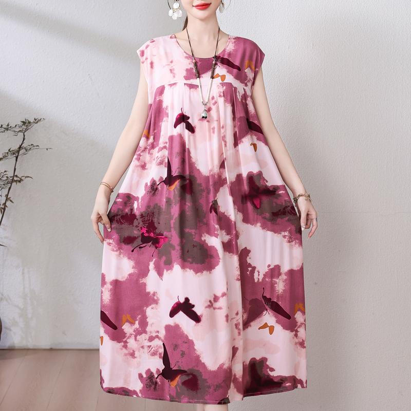 Plus Size Sommer Vintage Kleid Frau Oversize Lose ärmellose lässige elegante lange Kleider