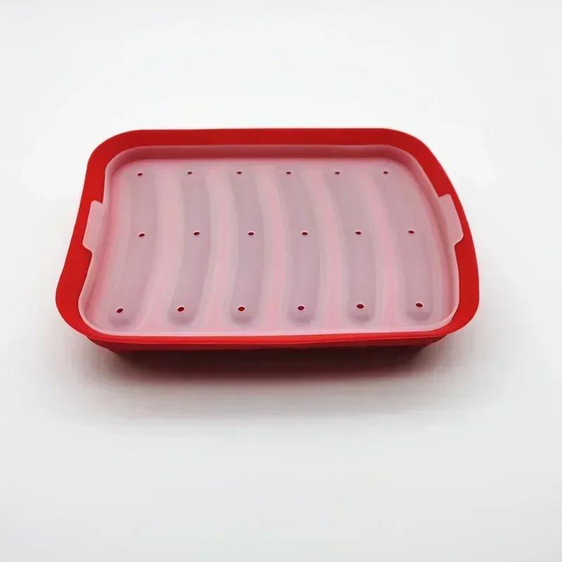 6-Grid Hot Dog Sausage Mold Food Grade Silicone Household Ham Hot Dog Making Tray Household Cake Baking Mold with Cover Kit Tool