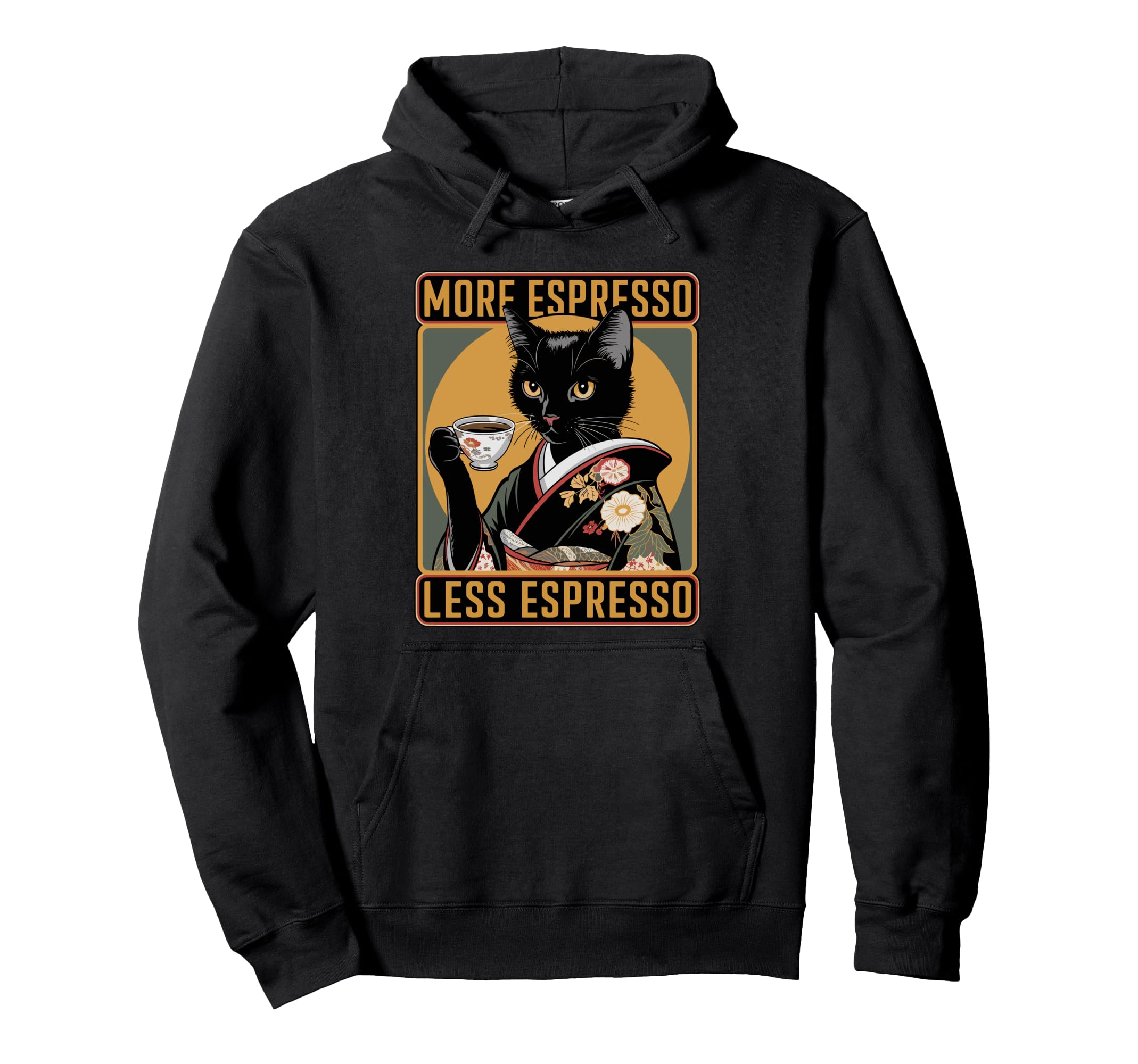 

More Espresso Less Depresso Kimono Cat Japanese Art Parka чорний