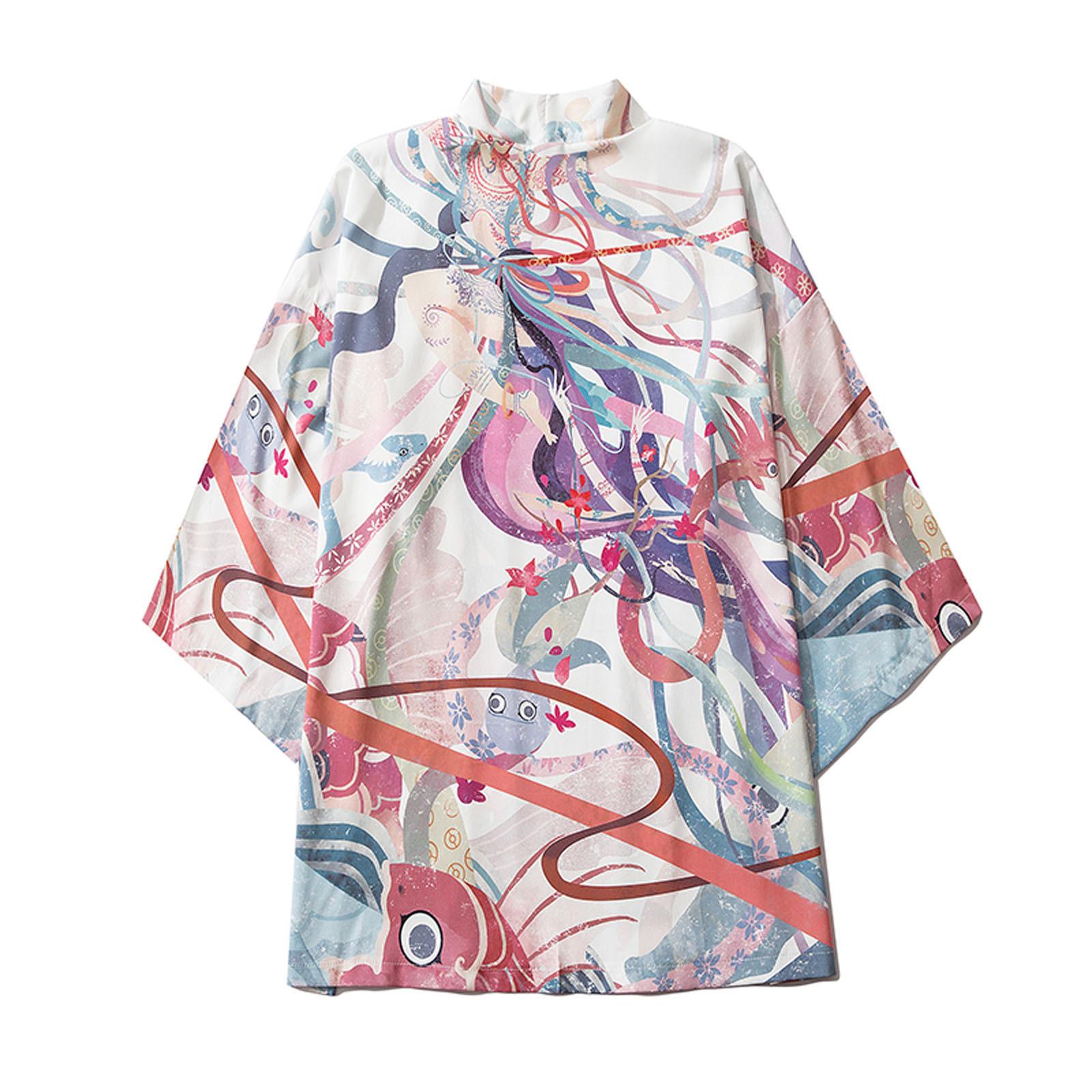 

Мужской повседневный свободный кардиган с открытой передней частью и рукавами 3/4 в японском стиле с принтом XXL розовый