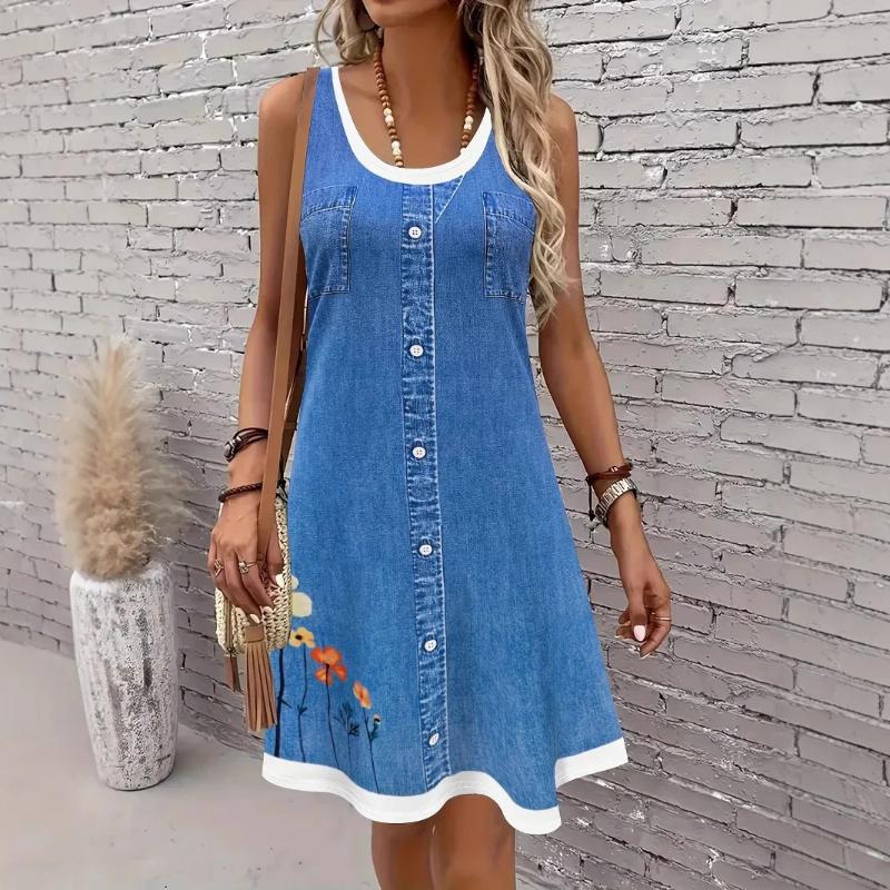 2025 Vestito con Spalline Stampa Digitale Transfrontaliera Vestito Gilet Gonna Lunga Moda Donna Gonna Vestito Vita Normale Origine Cina