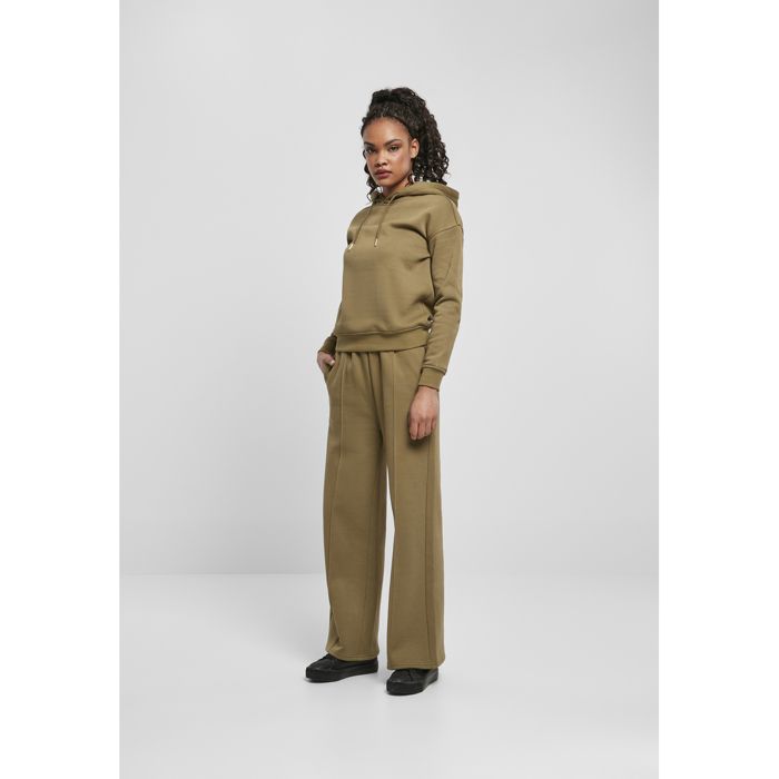 Pantalon Femme - Urban Classics - Pin Tuck - Vert Olive - Grande Taille - Coupe Droite