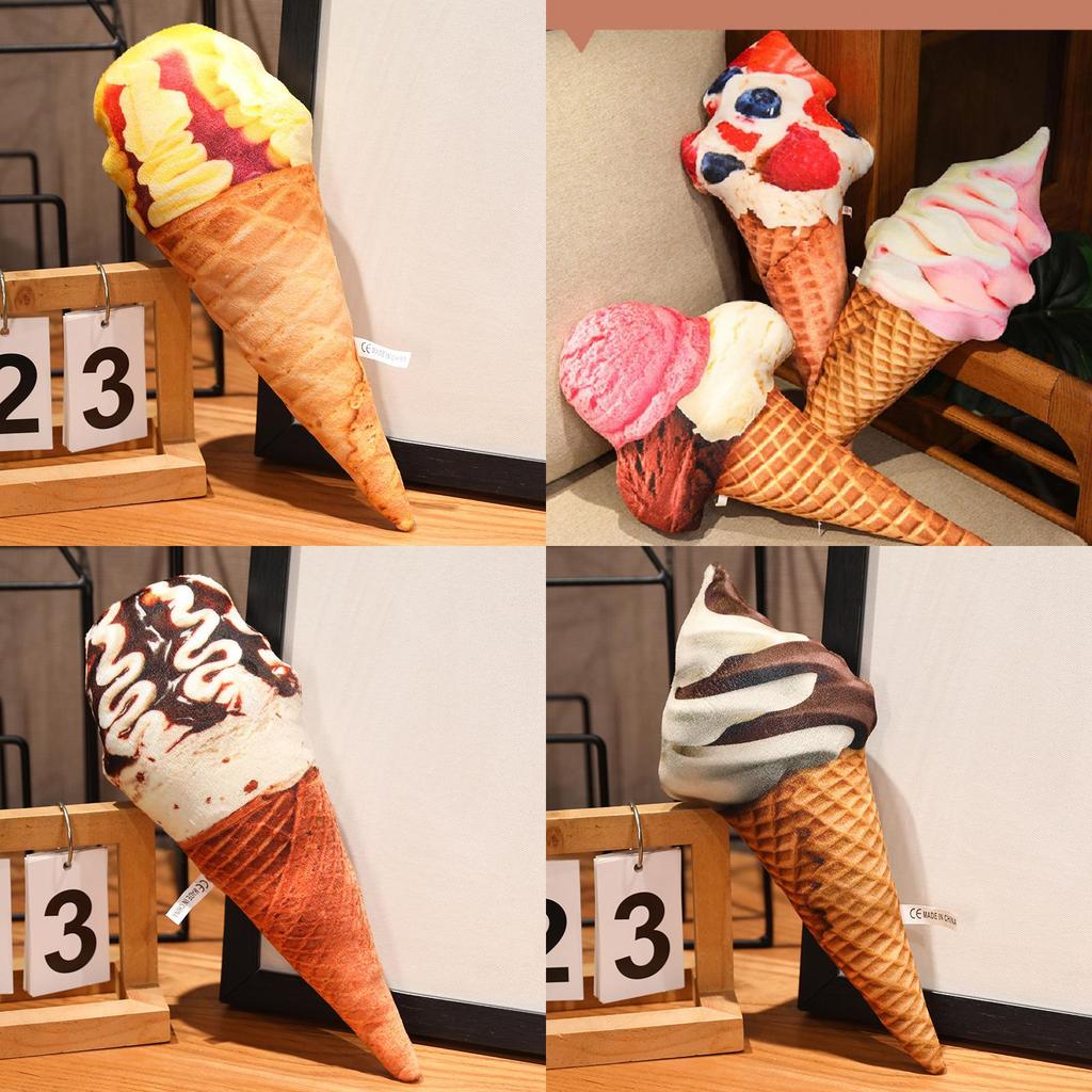 Almofada de Pelúcia Fofa de Cone de Sorvete Creme de Morango Chocolate Baunilha 20cm Boneca de Pelúcia