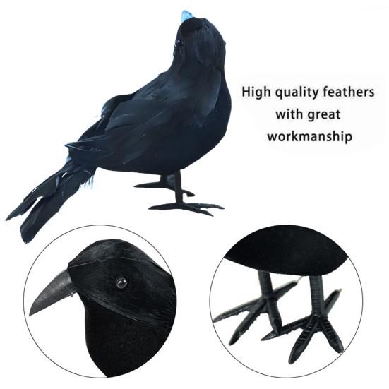 1 Set Feathered Crow Statue Handmade Realistic Looking Foam Fake Crow Ornament Indoor Outdoor Party Decoration