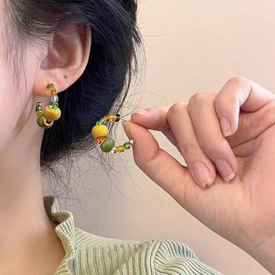2025 Chinese Style Natural Stone Beaded Summer Earrings - Elegant and Versatile