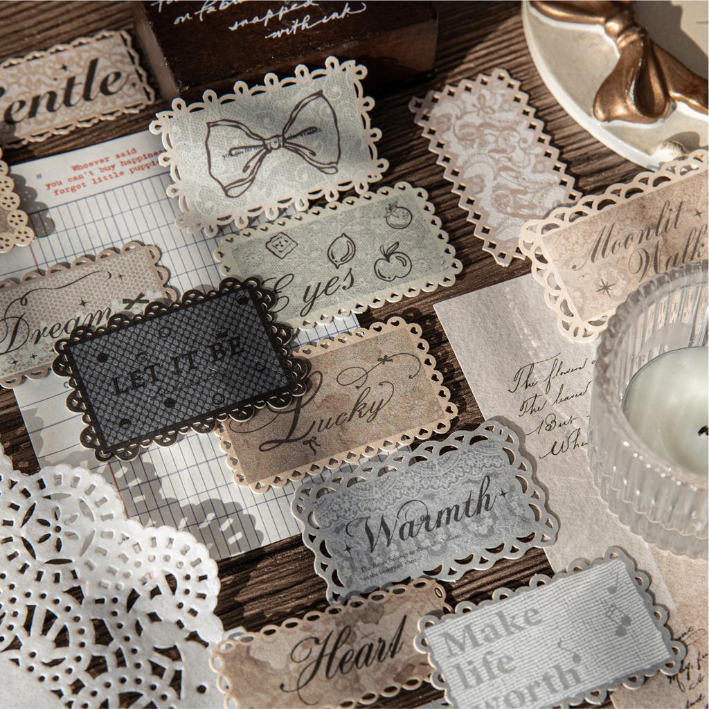 Momo Special Paper Hollow Lace Label Stickers Color Pattern Weave Dream Series Hand Account Materials for DIY Decoration