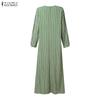 ZANZEA Women Muslim Casual Round Neck Loose Long Sleeve Stripe Print Long Dress