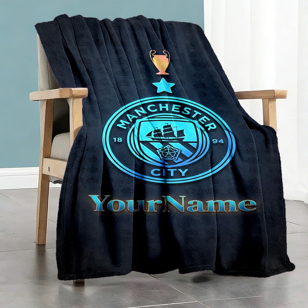 Manchester City Personalized Text Blanket Gift Personalized Blanket Soft & Cozy Great for Nap Bedding Office Bed Ideal for All Seasons
