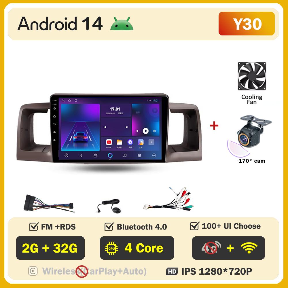 Android 14 For Toyota Corolla E130 E120 2000-2004 Car Multimedia Video Player Carplay Screen Intelligent Systems GPS Navigation