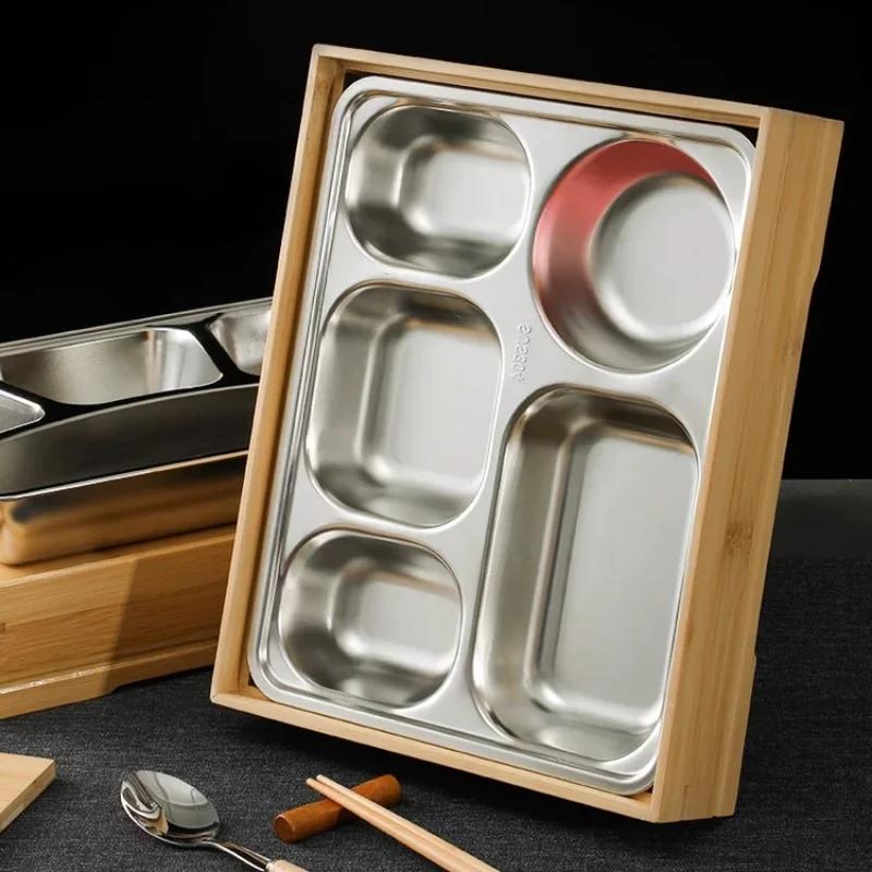304 Stainless Steel Business Lunch Box High-grade Japanese Bamboo Lunch Box Hotel Compartment Dinner Plate