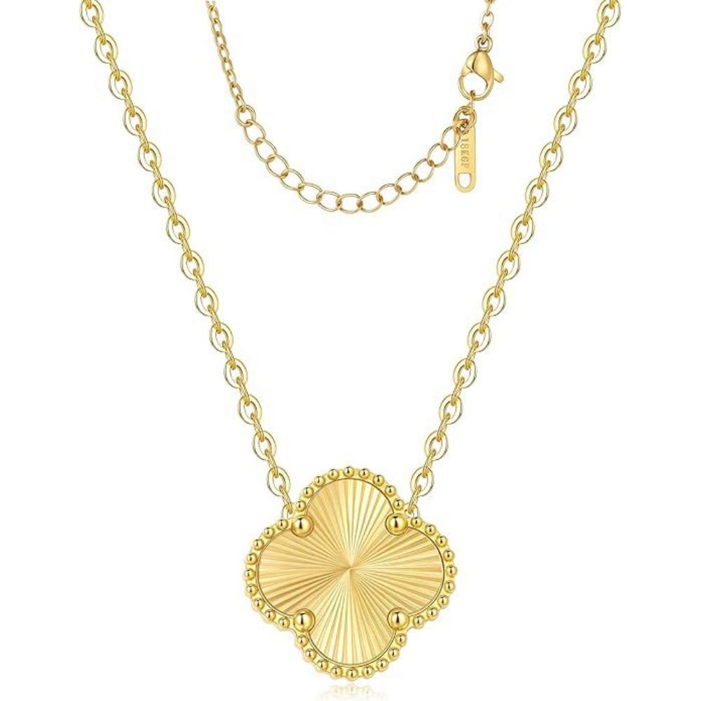 Titanium Steel Laser-engraved Lucky Four-leaf Clover Necklace for Women High-quality and Versatile Clavicle Chain