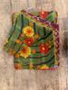Handmade Kantha Quilt: Green Floral Vintage Sari Throw Blanket