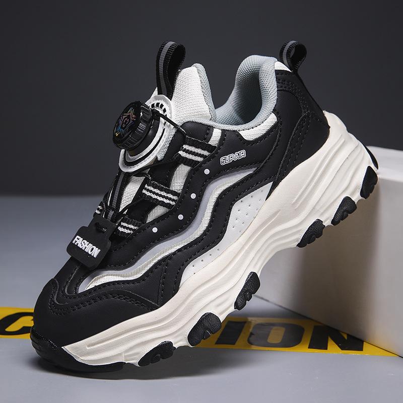 

8211 студенческие детские спортивные туфли с вращающейся пряжкой, обувь папы, весенние низкие кеды из сетки для мальчиков и девочек, детские повседневные кроссовки для бега для детей среднего возраста 39