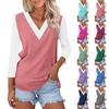 Women's Casual Fashion Sexy Comfortable V-neck Stitching Color Three-quarter Sleeve Top
