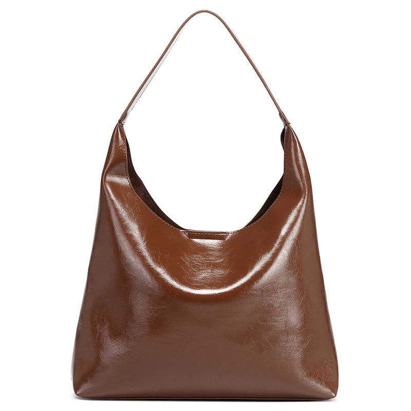 

Lazy Style Retro Large-capacity Tote Bag Female Oil Wax Leather All-match Commuter One-shoulder Handbag 34cm*10cm*36cm кавовий