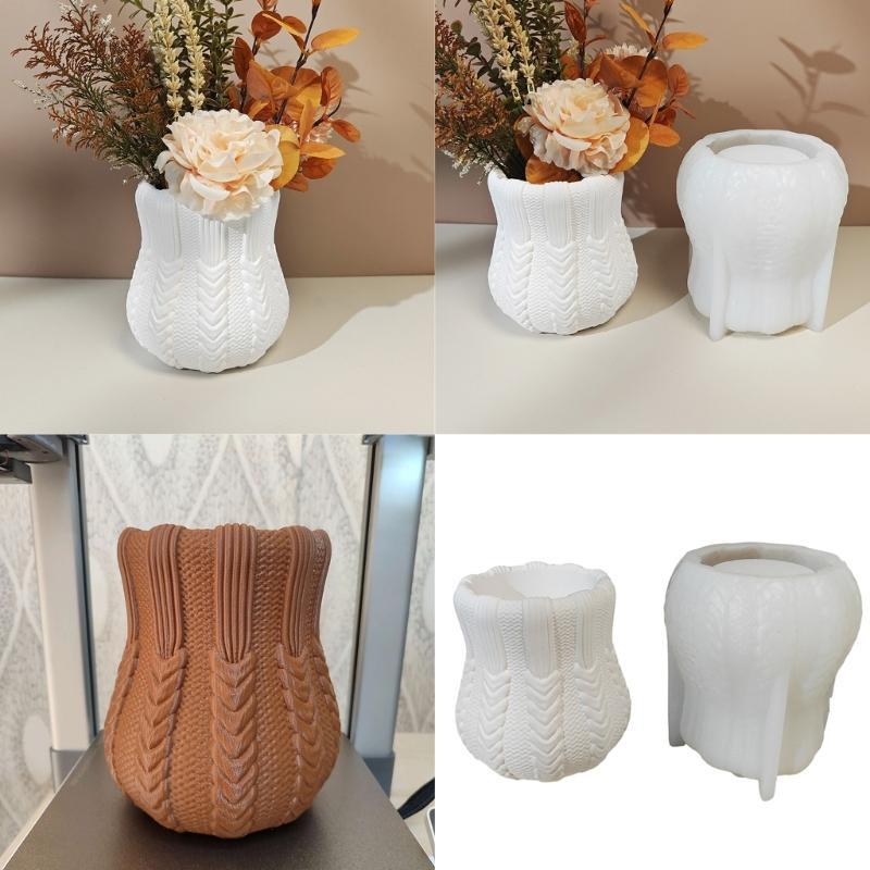 Silicones Dried Flower Vase Mold with Cable Knit Pattern Creative Art Project Tool For Tabletop Displays And Crafts
