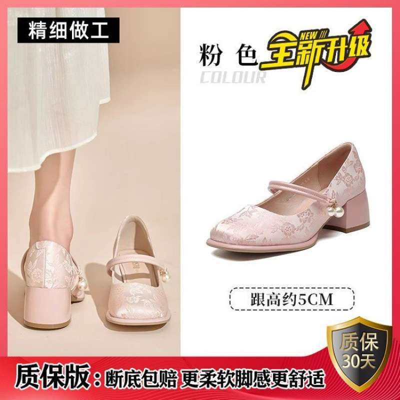 New Chinese thick heel high heels women's spring and autumn 2025 new national style Mary Jane women's shoes with horse dress cheongsam single shoes