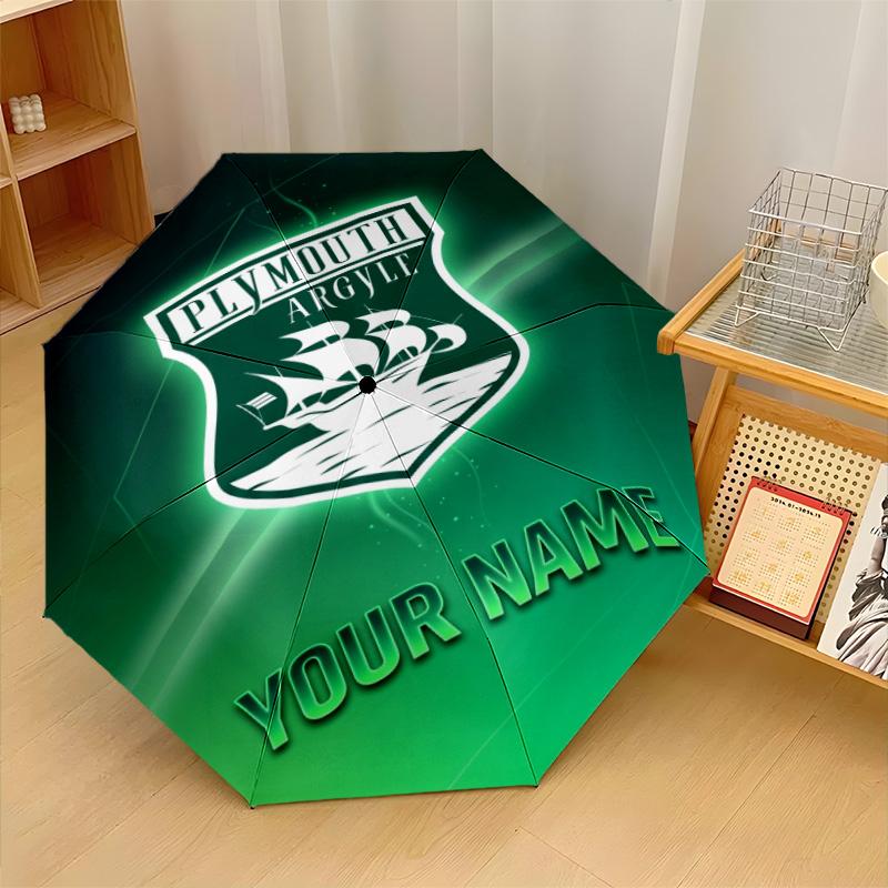 Plymouth Argyle FC Automatic 3‑Fold Umbrella 8‑Rib Windproof Folding Umbrella Sun Rain Protection For Outdoor Travel Daily Use