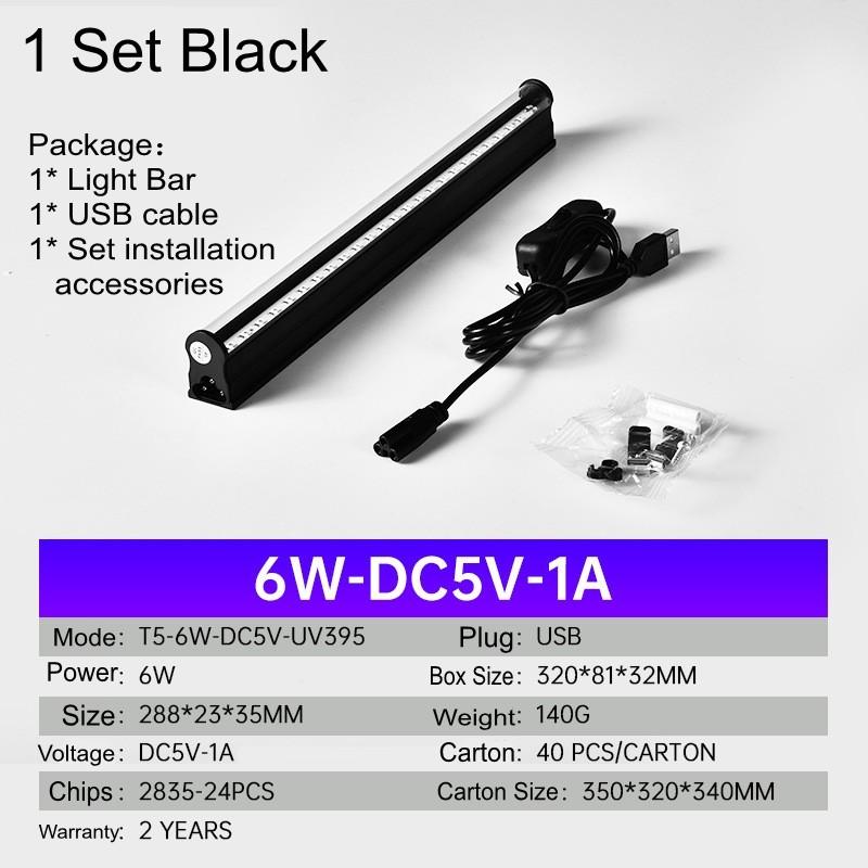 

УФ лампа черного света 5В УФ лампа Т5 6Вт Ультрафиолетовая лампа 395нм УФА Лампа для сушки ногтей Детектор денег Декор Черный свет 6W USB 1Bar