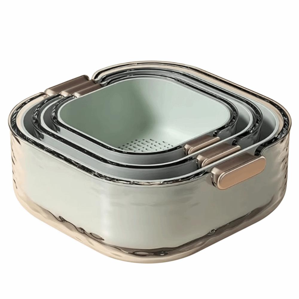 6-Piece Set Multi-purpose Kitchen Basket Double Layer 3 Size Fruit Colander with Handles Thickened Plastic Plastic Colander Set