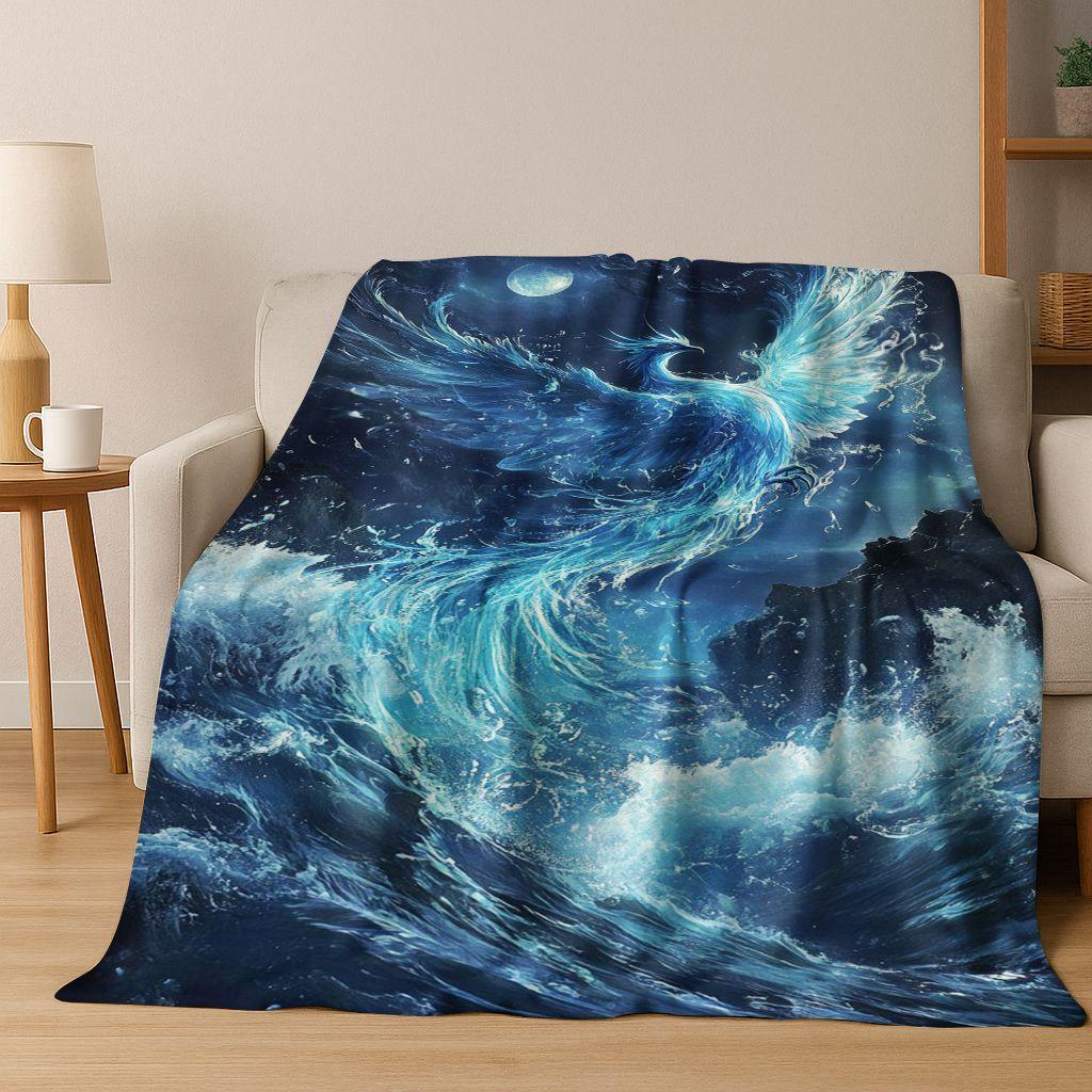 Colorful Rebirth Fire Phoenix Divine Bird Flannel Blanket,Warm and Cozy Soft Throw Blanket for Home Bedroom Bed Sofa Cover Kid