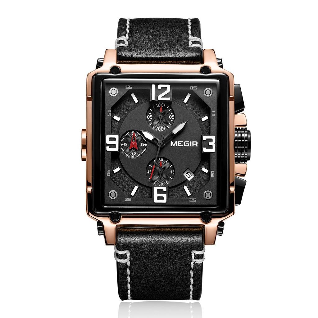 Watch Men'S, Vintage Fashion Square Multifunctional Calendar Leather Men'S Quartz Watch 2061