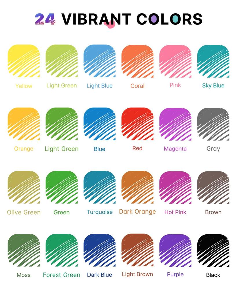 Four Candies Erasable Ballpoint Easy To Write and Perfect Gift for 0.7mm Pens, 24-Color Set, Knock-Style, Erasable,