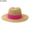 2022 New Summer Straw Sun Hat For Women Fashion Wide Side Panama Cap Outdoor Beach Holiday Jazz Fedora Hat 60CM