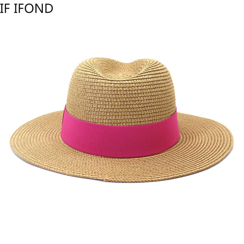 2022 New Summer Straw Sun Hat For Women Fashion Wide Side Panama Cap Outdoor Beach Holiday Jazz Fedora Hat 60CM