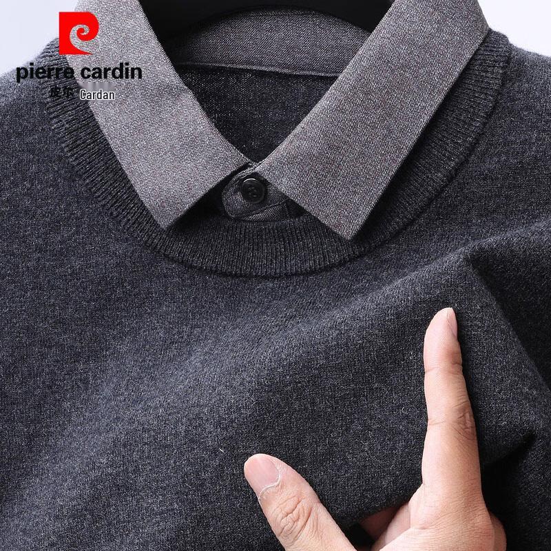 Pierre Cardin Men's 100% Pure Wool Mock Layer Crew Neck Sweater