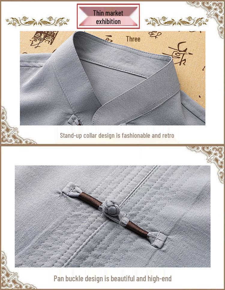 Men's Summer Chinese Style Short-Sleeve Tang Suit Set - Cotton & Linen Casual Tai Chi Outfit for Middle-Aged & Elderly