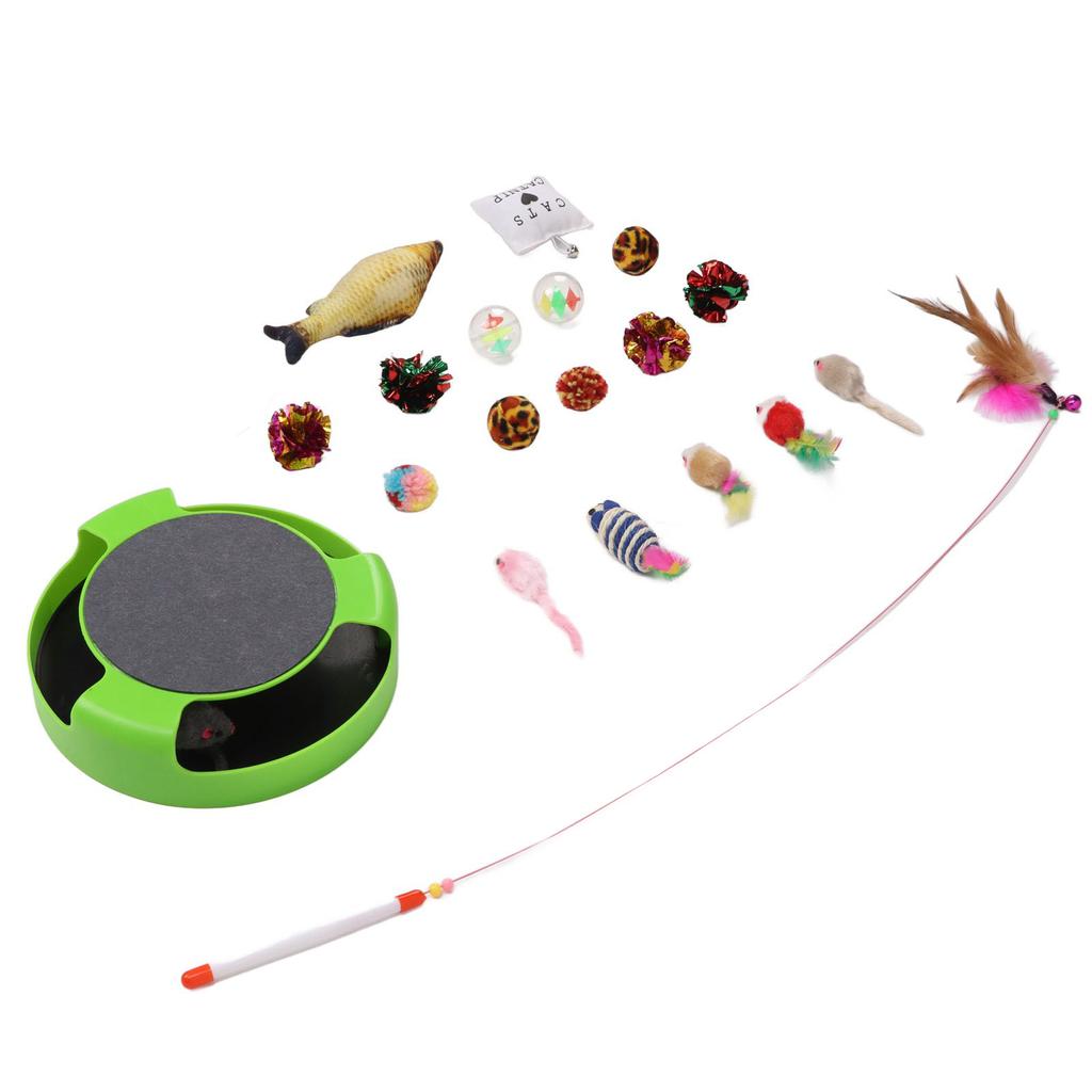 19Pcs Cat Mouse Catching Toys Pet Cat Toy Set Cat Scratching Mouse Plate Toy Funny Cat Stick Cat Toys