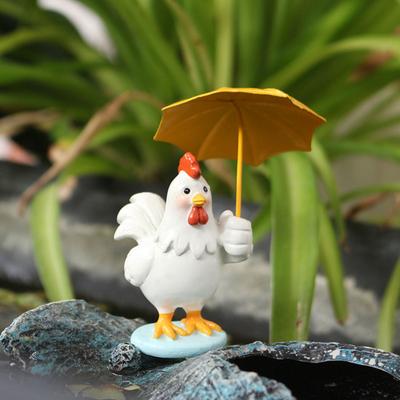 Holding Yellow Umbrella Chicken Figurine Cartoon Chick Resin Statue Sculpture Home Office Desktop Decoration Ornament