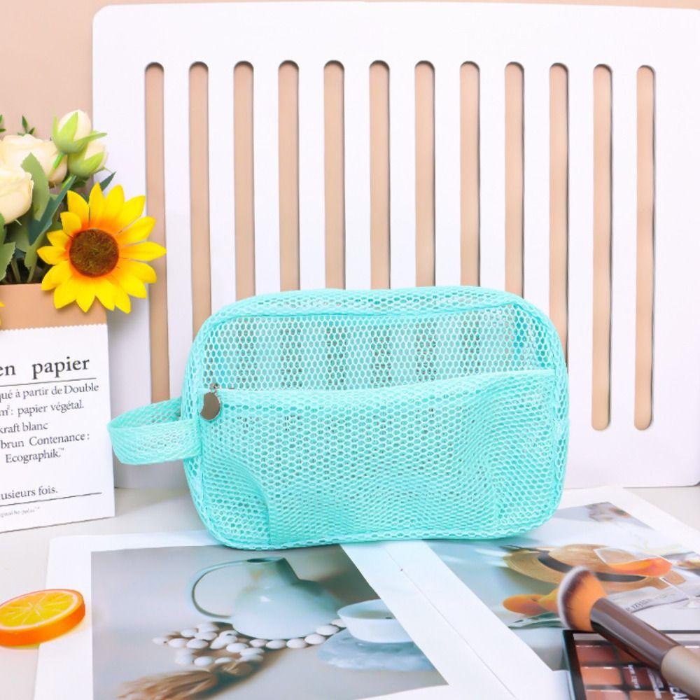 Square Mesh Makeup Bag Portable Travel Wash Bag Simple Transparent Mesh Cosmetic Bag  Camping