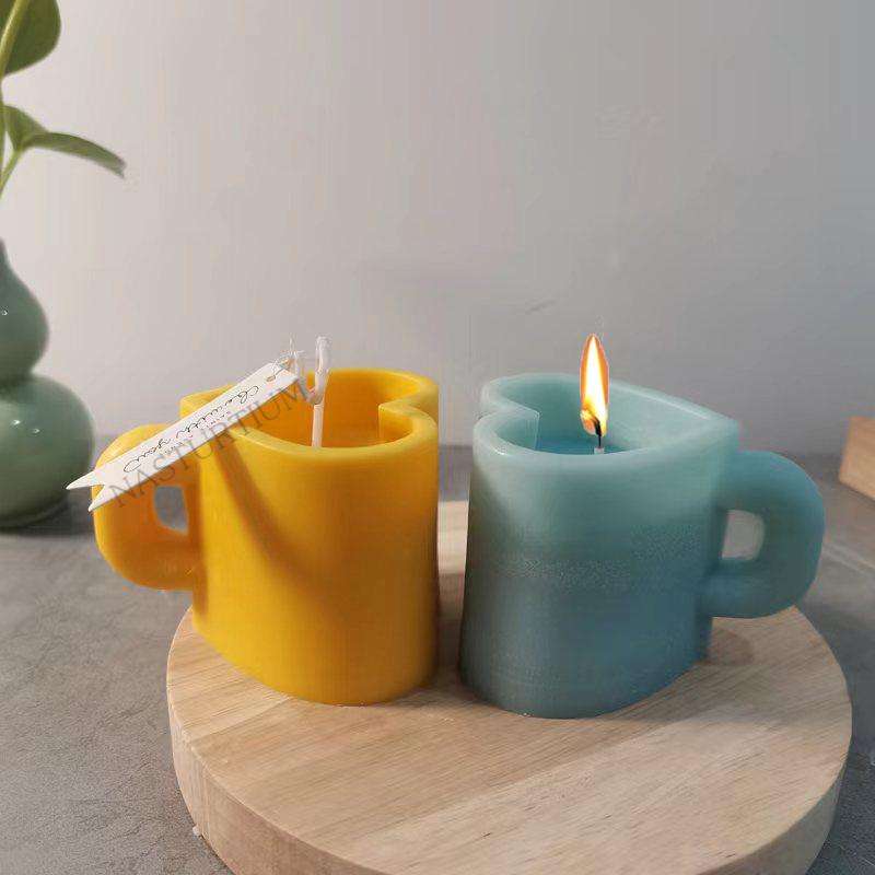 Love Mug Silicone Candle Mold 3D Heart-shaped Crafts Resin Plaster Cement Mold Handmade Soap Chocolate Cake Baking Tool DIY Gift