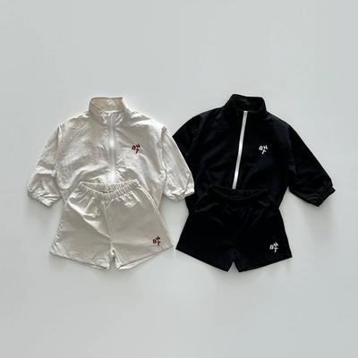 Kinder Sommer Dünner Abschnitt Freizeitanzug Für Kleinkinder Buchstabenjacke + Shorts Zweiteiliges Set