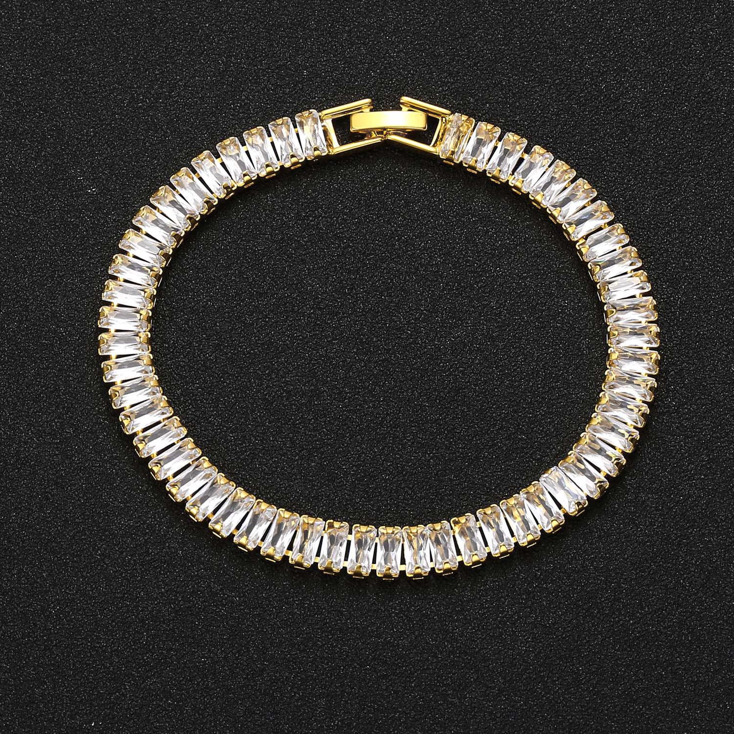 Trending European & American Women s Necklace: Inlaid Zircon Rectangle Cuban Chain