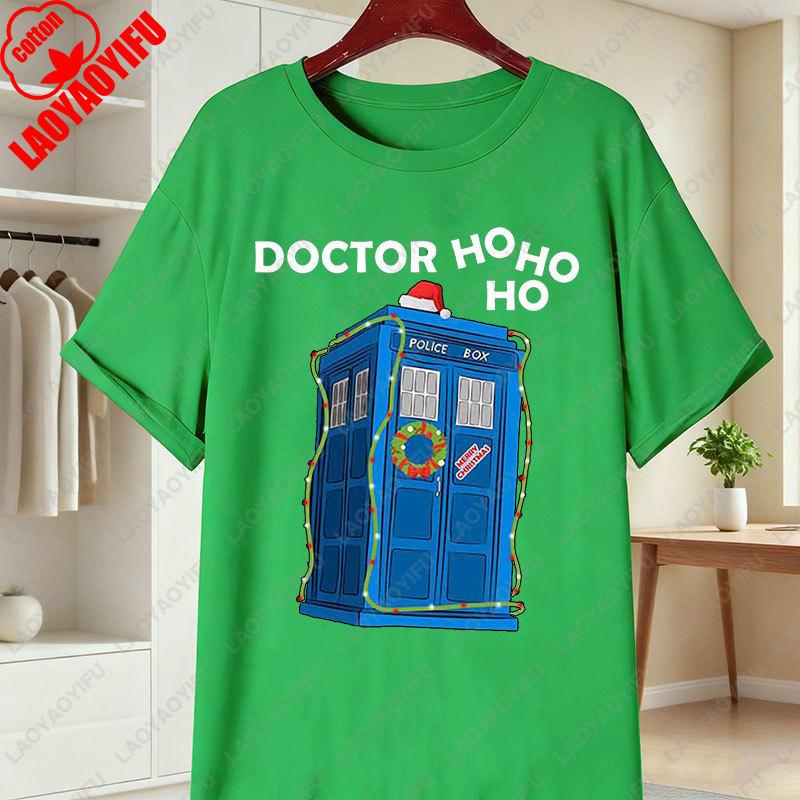 Doctor Hehe Funny Christmas Cotton TShirt Unisex Women Short Sleeve Print Tees Fashion Vintage Christmas Holiday Streetwear Tshirt