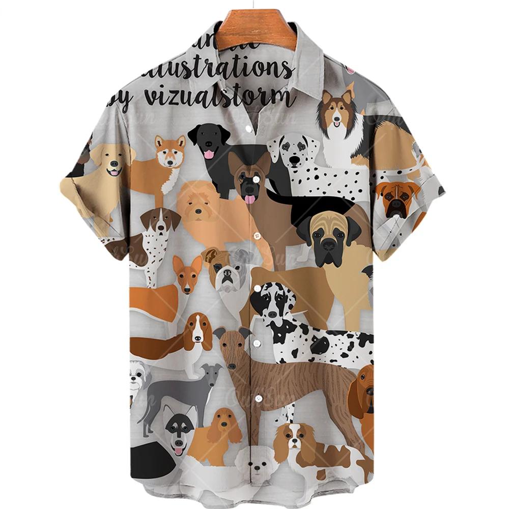

Мужские рубашки с принтом льва и гончей, милые рубашки с короткими рукавами с принтом собаки 4XL