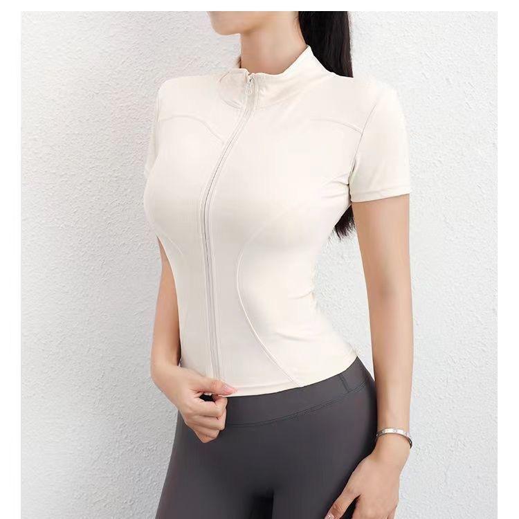 Casual Slim Sports Coat for Women Short Sleeve Solid Zipper Tops Female Cycling Running Yoga Outfit Clothes Summer Sport Jacket