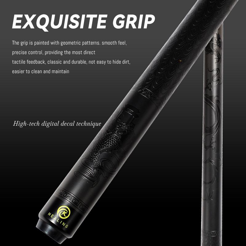 OKHEALING Carbon Fiber Pool Cue Black Technology Billiard Cue Sticks 12.5mm Tip Radial Pin Joint 147cm/58inch Length 19oz Weight, Dragon