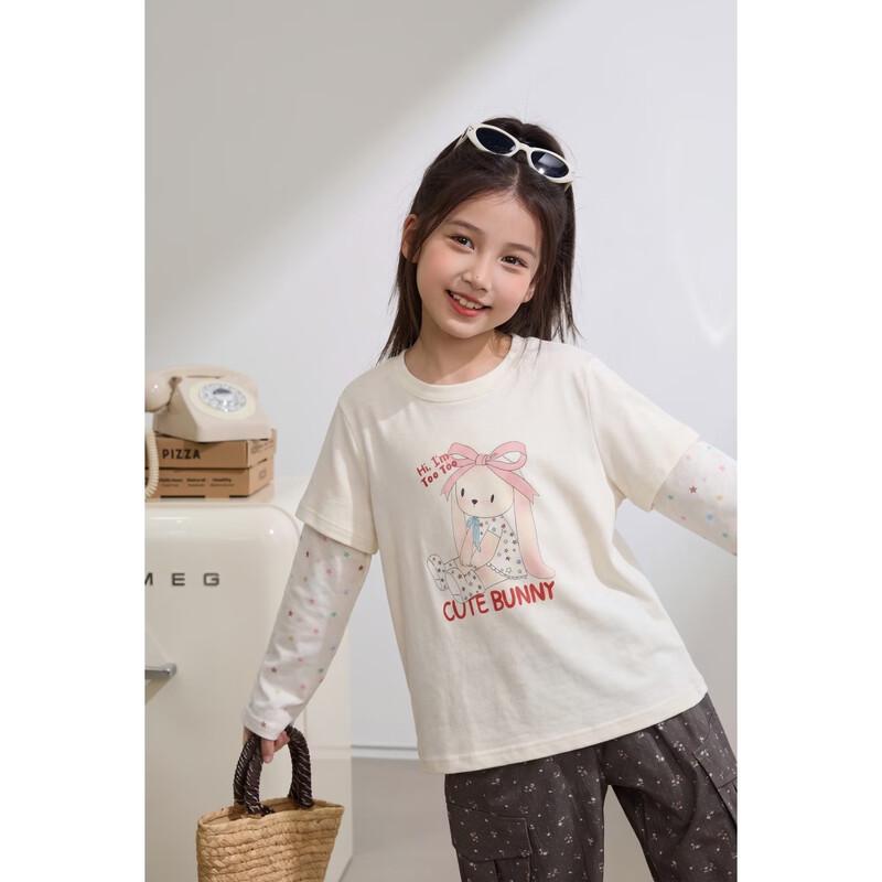 Girls Faux Two-Piece Cartoon Print T-Shirt 160 абрикосовый